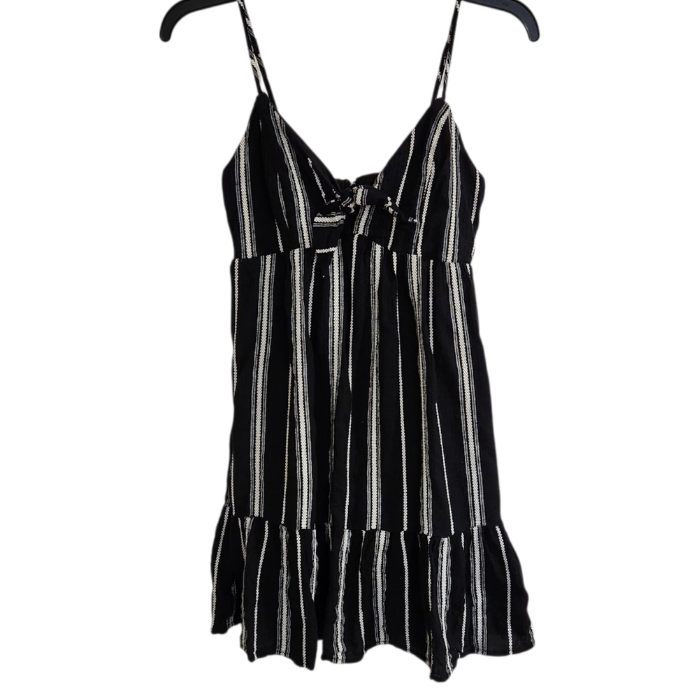 Trixxi Womens Sz S Mini  Dress Black & White Striped Baby Doll Rayon Linen Blend